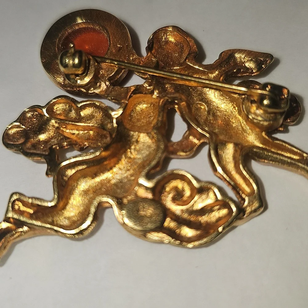 Gold Angel Brooch with Amber Accent
